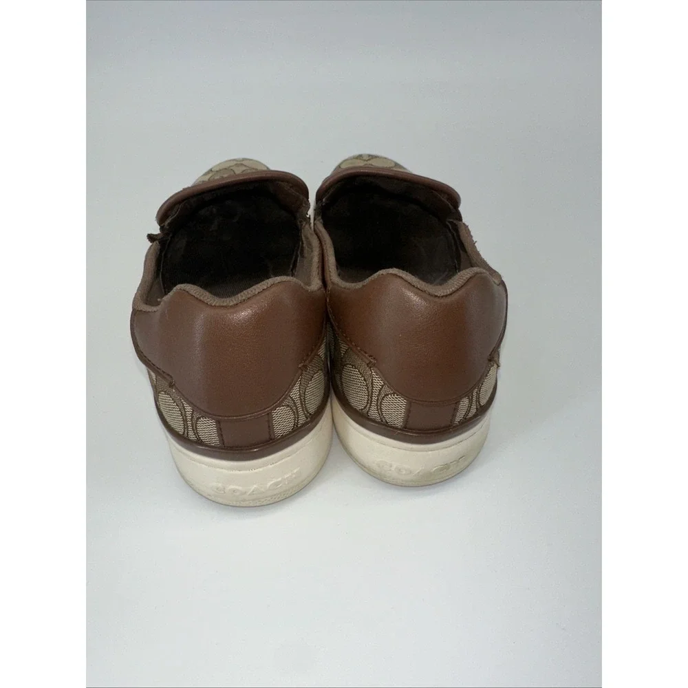 COACH Wells Ladies Slip on Sneaker 9.5B Khaki Saddle Trim Signature Jacquard - Picture 4 of 10